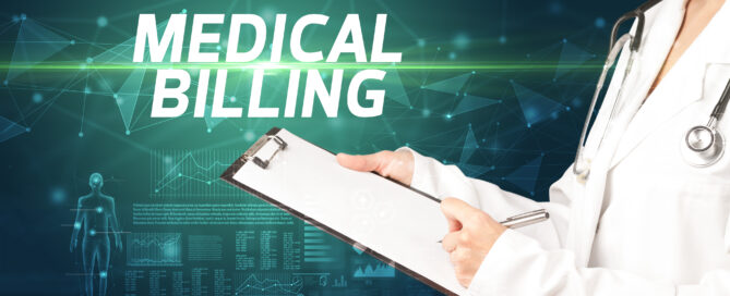Doctor writes notes on the clipboard with MEDICAL BILLING inscription, medical diagnosis concept